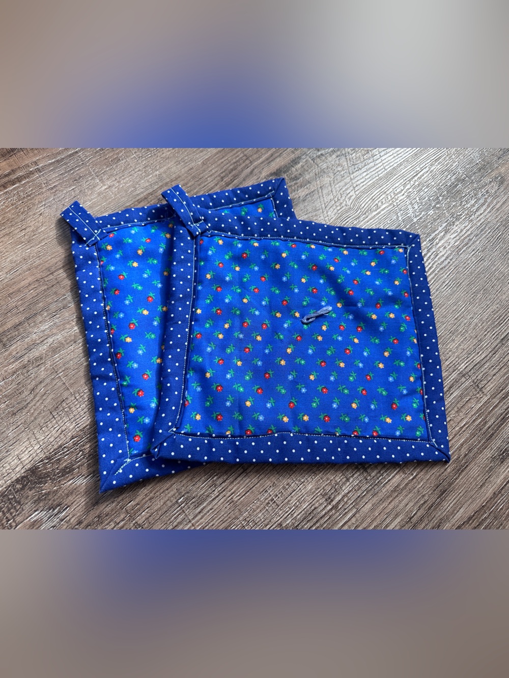 Handmade Pot Holders Set of 2 Blue Calico Floral Polka Dot Cottagecore Kitchen